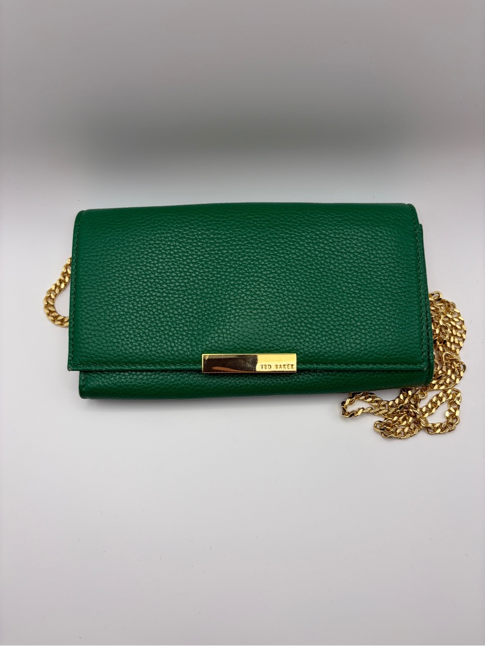 Ted Baker Green Leather Clutch with Gold Chain